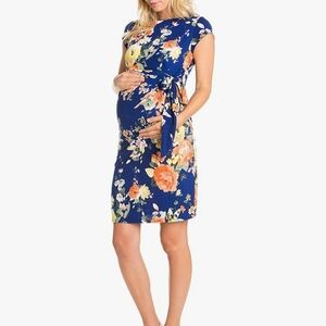 Floral Maternity Midi Dress - Blue and Orange